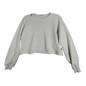 Frame Shirt Womens Medium Cream Cropped Sweatshirt Distressed Oversized‎ Casual